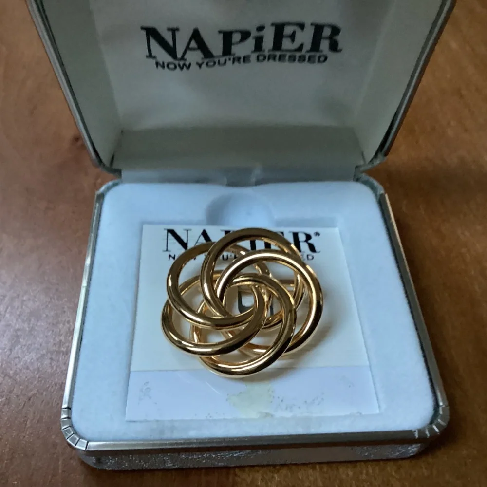 Napier Swirl Brooch Pin Gold-tone in box